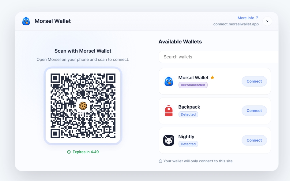 Morsel Wallet connect modal