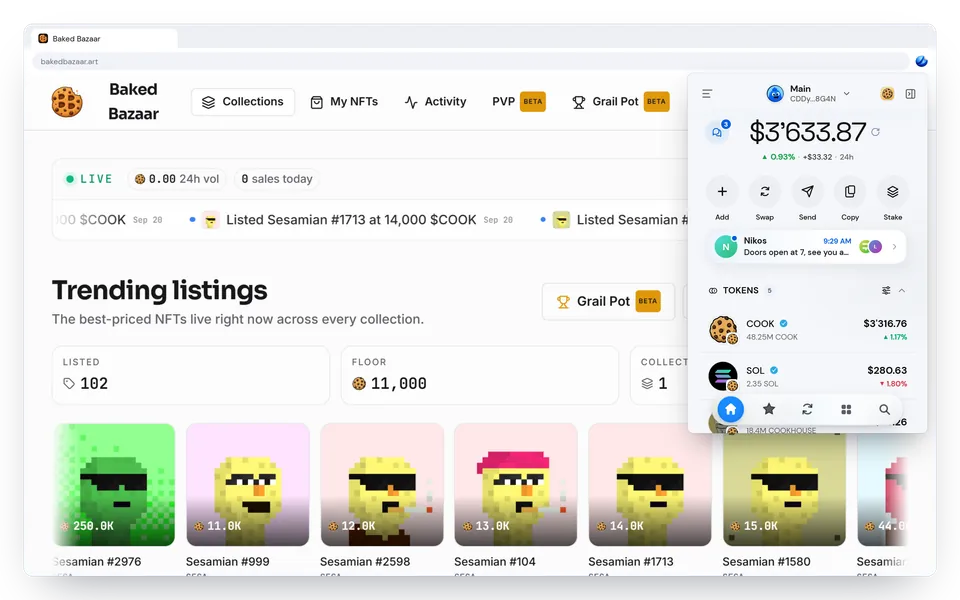 The Morsel popup open from the Chrome toolbar over Baked Bazaar