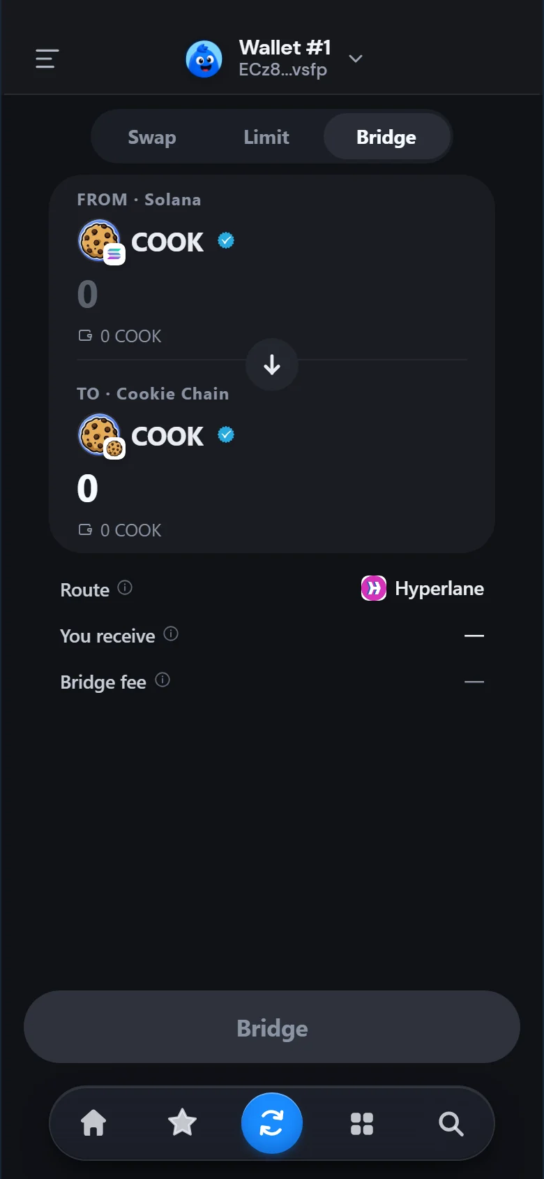 Bridge from Solana to Cookie Chain routed through Hyperlane