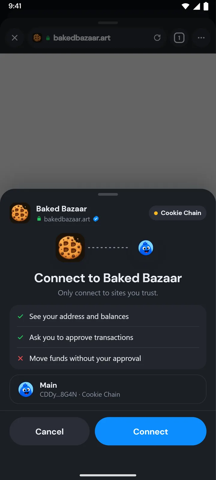 Connecting to Baked Bazaar, with what the site can and cannot do