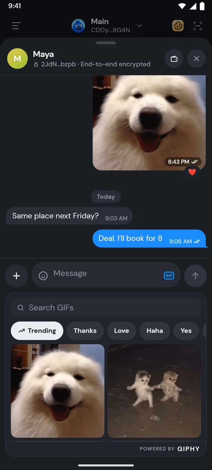 Picking a GIF in a Morsel chat