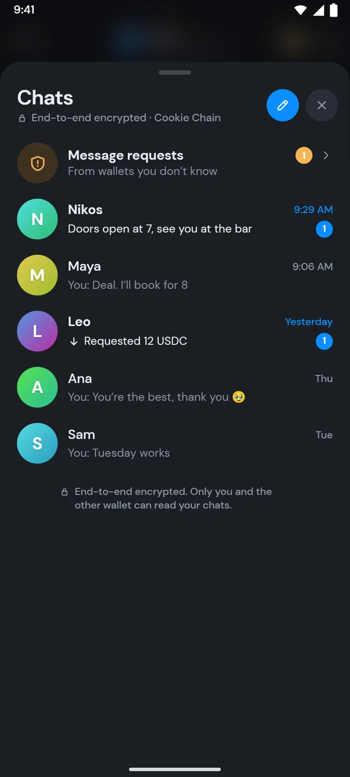 The Chats list with Message requests at the top