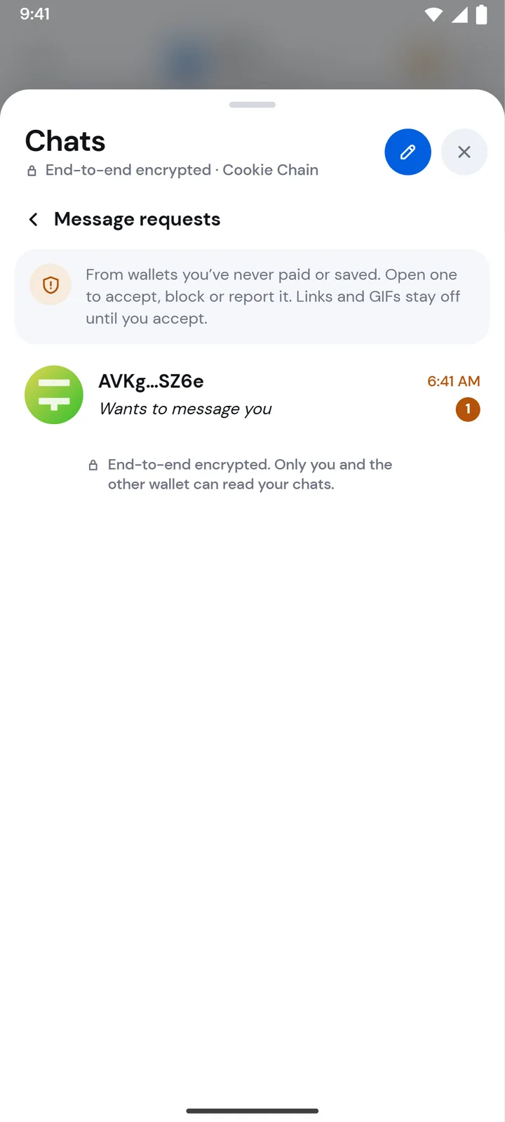 Message requests from unknown wallets, waiting to be accepted