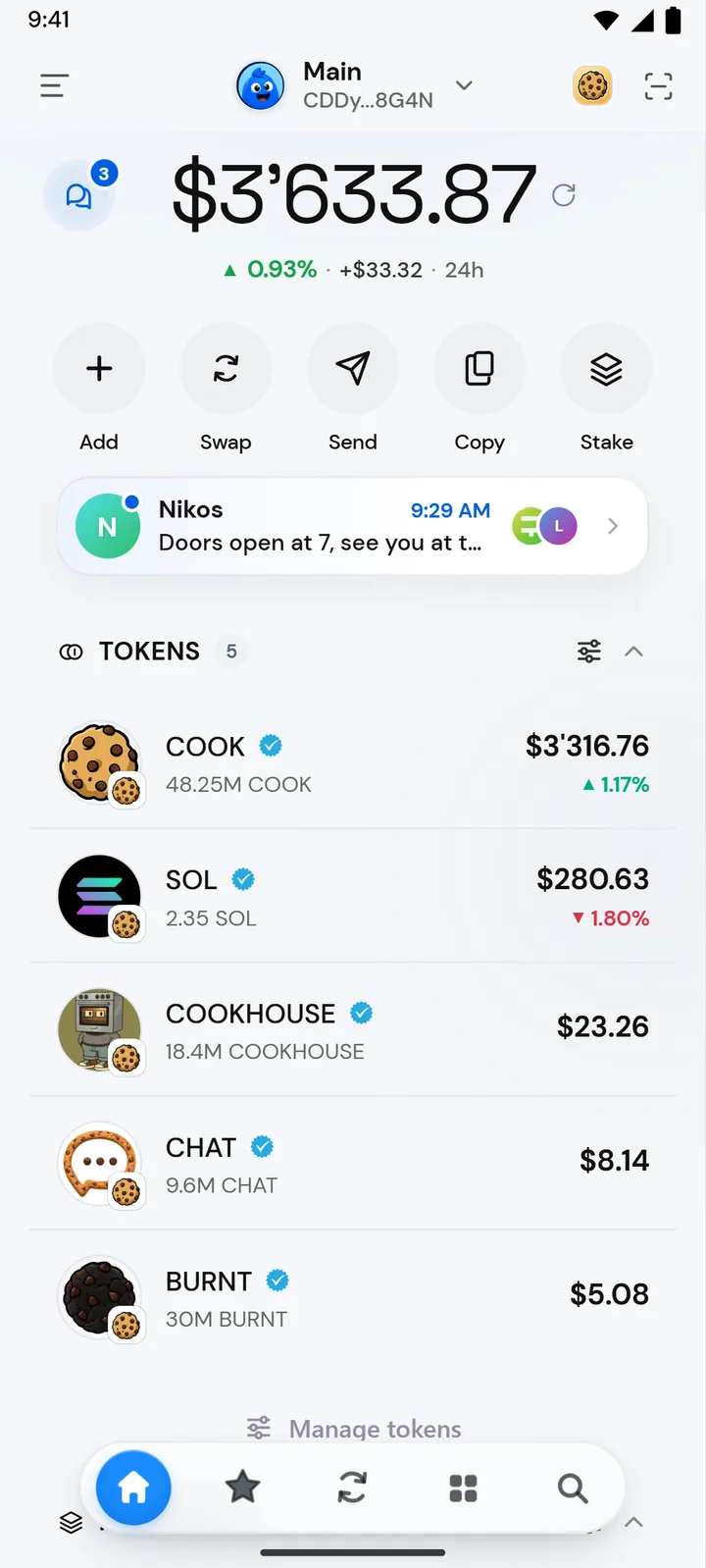 Wallet overview in Morsel Wallet