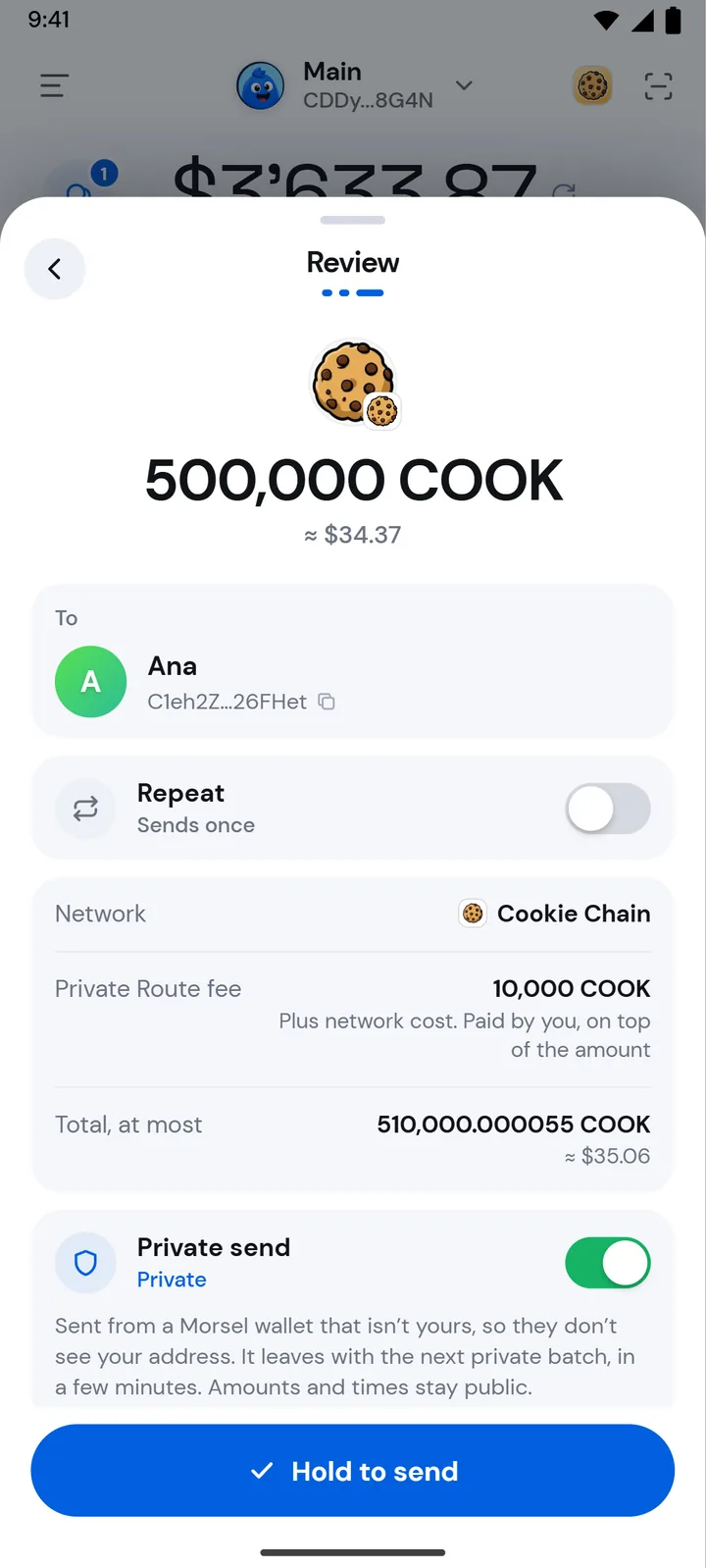 Sending COOK with Private Route