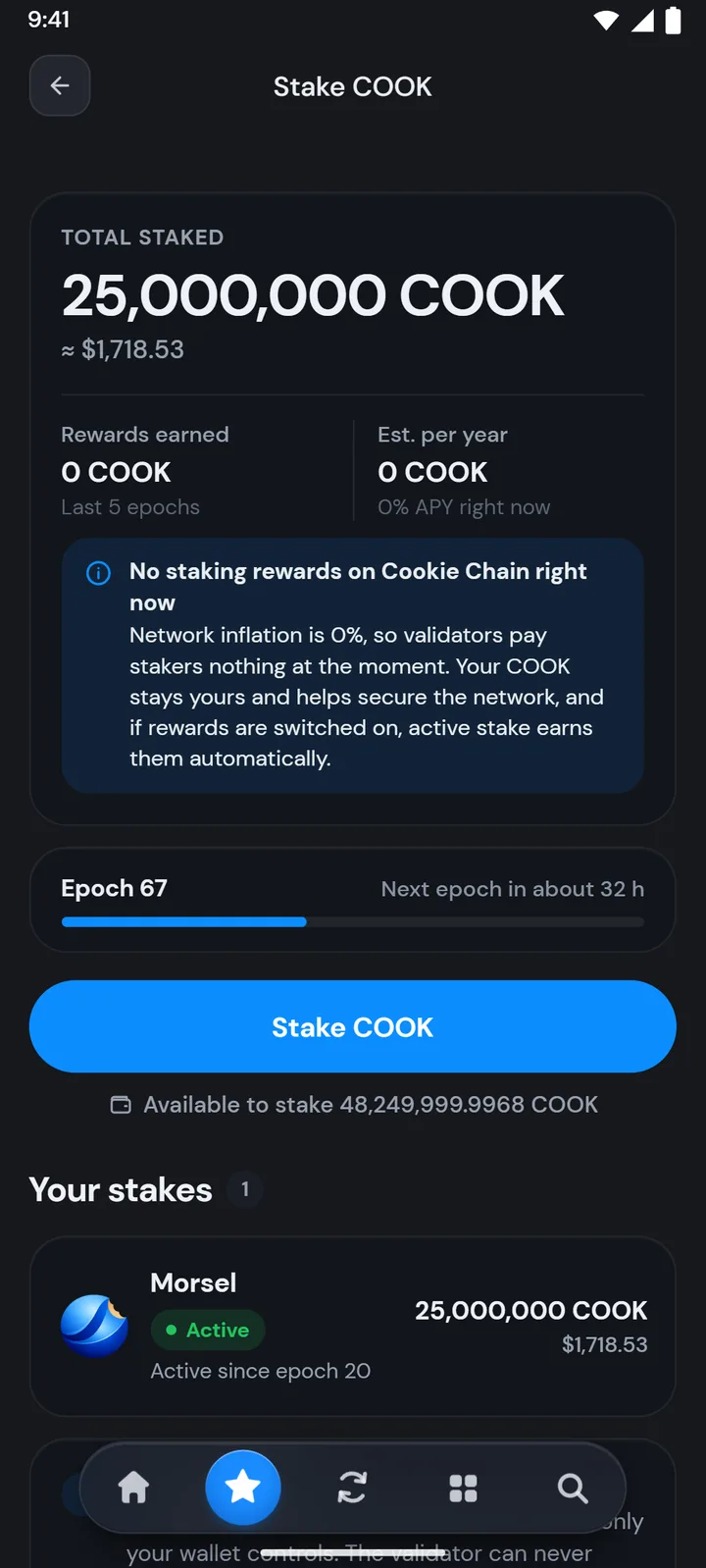 Your stakes listed with their status